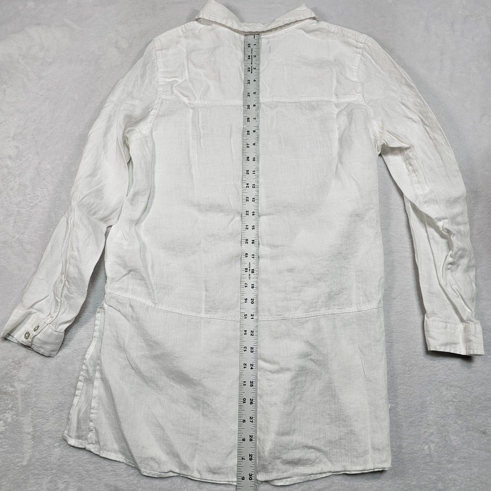 Tahari Tunic Shirt Women's L 100% Linen Long Sleeve Button Up Casual Blouse Top - Picture 9 of 10